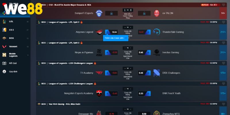 Sơ lược thông tin về chuyên mục cá cược hấp dẫn Esport WE88